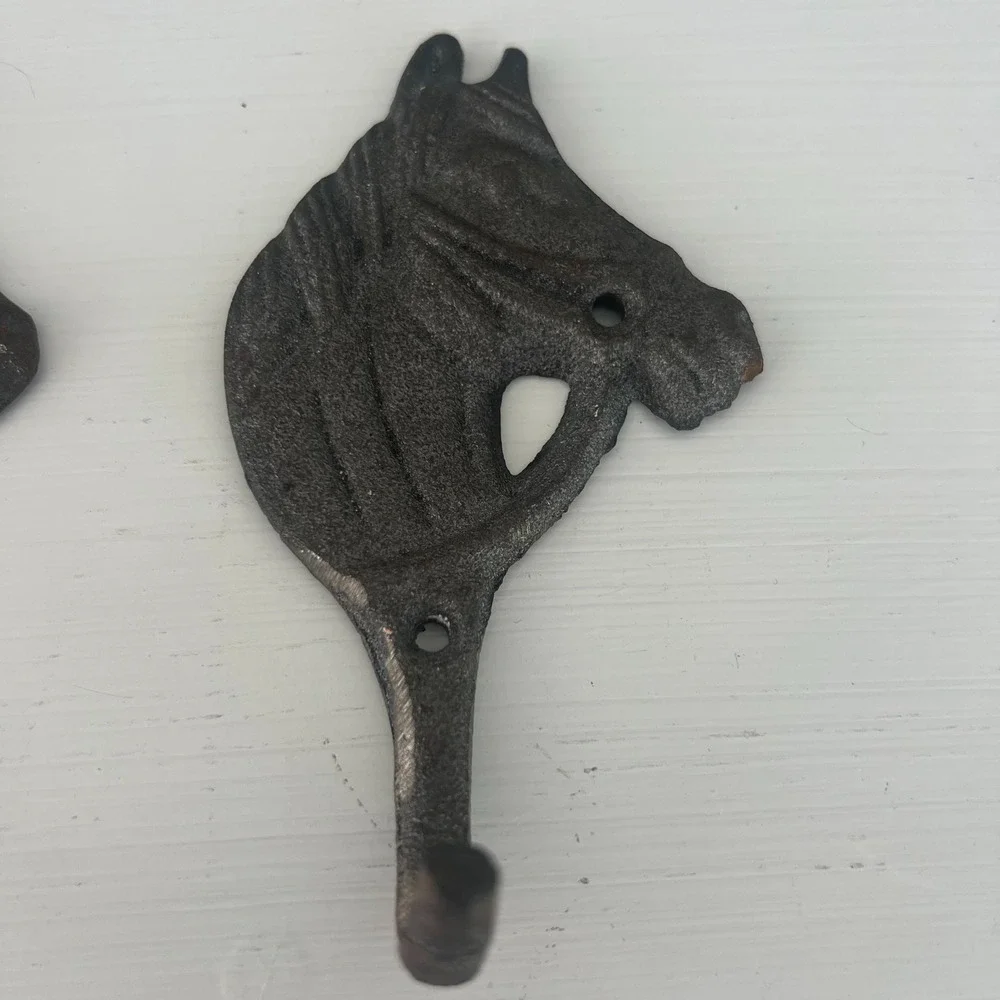 Cast Iron Set‎ of Horse Wall Hooks Western Farmhouse Rustic Equestrian Country